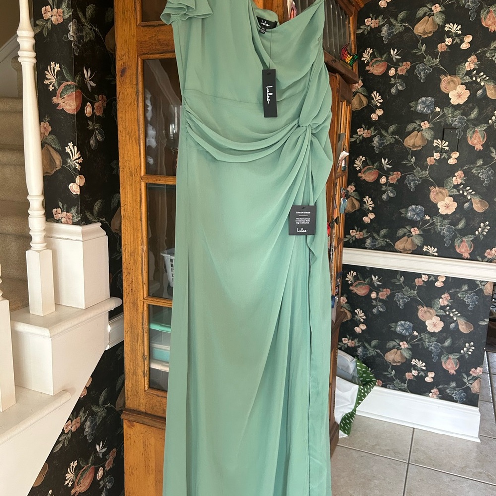 Lulu's Loving Twist Sage Green One-Shoulder Maxi Dress - Picture 4 of 7